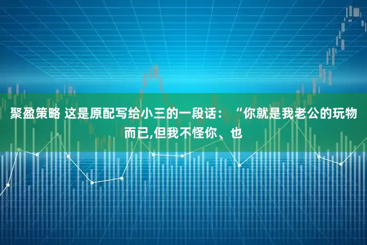 聚盈策略 这是原配写给小三的一段话： “你就是我老公的玩物而已,但我不怪你、也